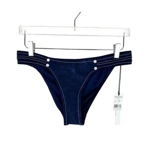 NEW Robin Piccone Valera Indigo Blue Bikini Bottoms Low Rise w/ Button Medium